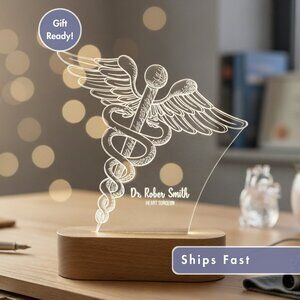 Custom Nurse Night Light | Caduceus Doctor & Surgeon Gift for Medical Staff